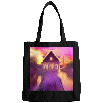 Discover sunset house digital art abstract painting Bags