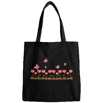 Discover red roses line butterfly nature grass Bags