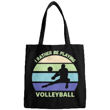 Discover I rather be playing volleyball retro sunset Bags