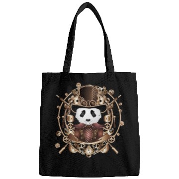 Discover Steampunk panda with top hat in sepia frame Bags