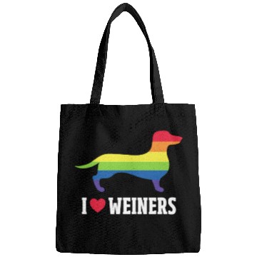 Discover I Love Weiners LGBT Rainbow Flag Bags