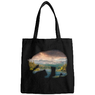 Discover Bear bear silhouette with forest fill Bags