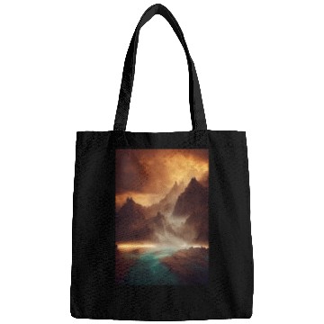 Discover Mountains on a river mystery painting Bags