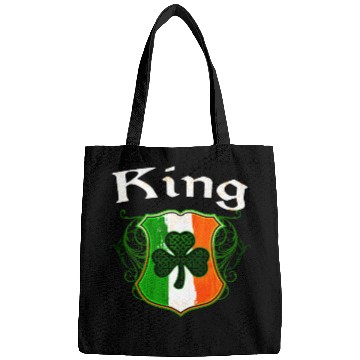 Discover King Irish Surname Ireland Flag Shield Shamrock Bags