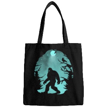 Discover Funny bigfoot in the forest Bags