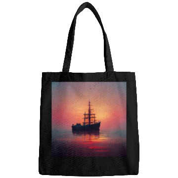 Discover Old Ship in sunset great scenery, oil paint Bags