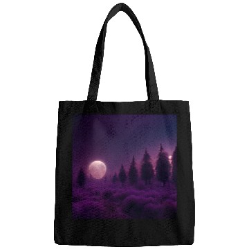 Discover Forest in night above purple clouds, moon Bags
