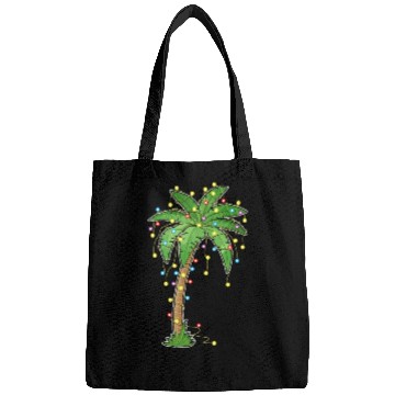 Discover Christmas Lights Palm Tree Beach Funny Tropical Bags