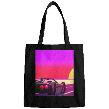 Discover Synthwave Outrun Sports Car Beach Sunset Bags
