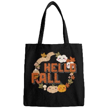 Discover Hello Fall Cute Nature Autumn leaves Pumpkins Bags