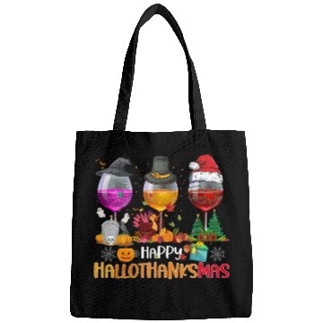 Discover Wine Glasses Witch Santa hat Happy Hallothanksmas Bags