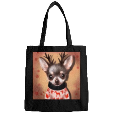Discover Sweet happy, dog Chihuahua in a Christmas sweater Bags
