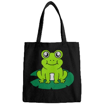 Discover Cute frog sitting water lily Bags
