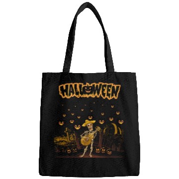 Discover Happy Halloween Funny Skeleton Playing Guitar Bags