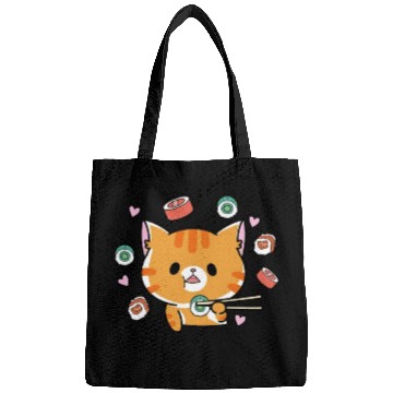 Discover Kawaii Cat Eating Sushi Japanese Raw Food Bags