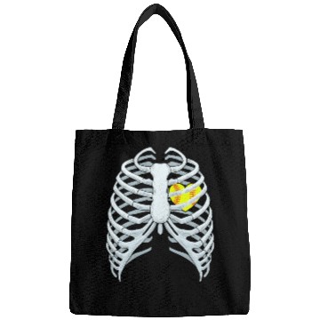 Discover Funny Softbal Heart Skeleton Rib Cage Halloween Bags