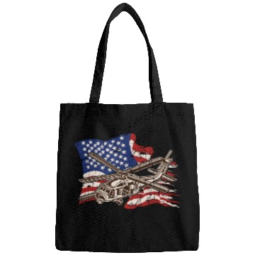 Discover Helicopter with american flag background - chopper Bags
