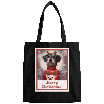 Discover Miniature Black Schnauzer in a Christmas sweater. Bags