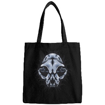 Discover Cat Skull Bursting out gray scale oddities Bags