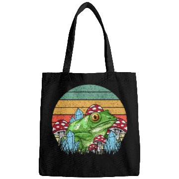 Discover Retro Realistic Toad Frog Mushrooms Bags
