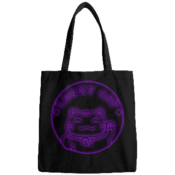 Discover Purple neon lucky cat Bags