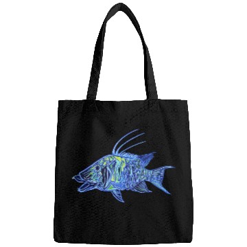 Discover Neon blue green hogfish - funky fish designs Bags