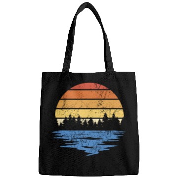 Discover RETRO FOREST WITH LAKE IN SUNSET VINTAGE Bags