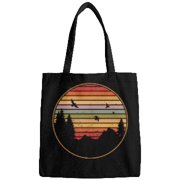 Discover RETRO FOREST WITH BIRDS IN THE SUNSET Bags