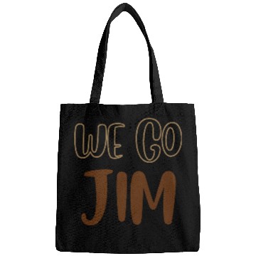 Discover we go Jim, gym funny with brown text Bags