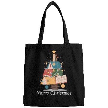 Discover Book Lover Christmas Tree Bookworm Librarian Merry Bags