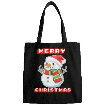 Discover Merry Christmas I Xmas I 8 Bit Pixelated Snowman Bags
