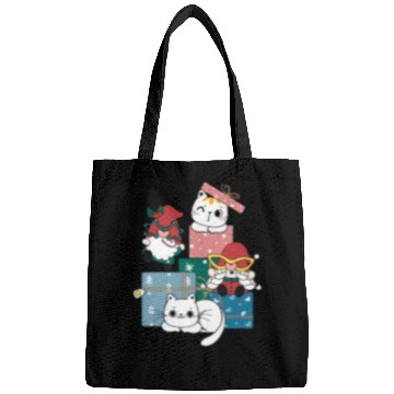 Discover cute gnome and kitty cats on present gift box Bags