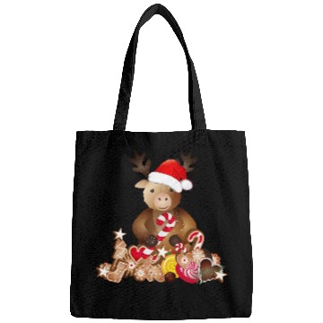 Discover cute reindeer for christmas with santa hat Bags