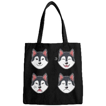 Discover Funny Siberian Husky Dog Cartoon Faces Bags