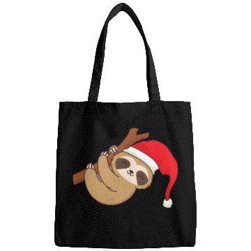 Discover Sloth with Christmas hat hangs chilling on branch Bags