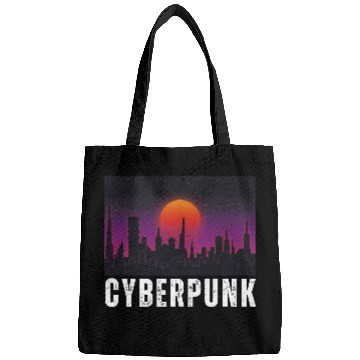 Discover Cyberpunk City Skyline, Science Fiction / Sci-Fi. Bags