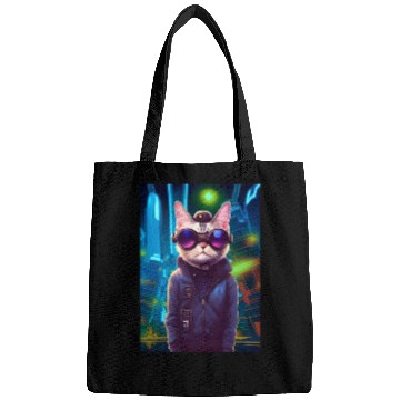 Discover Techno Cat In Japan Neon City Bags