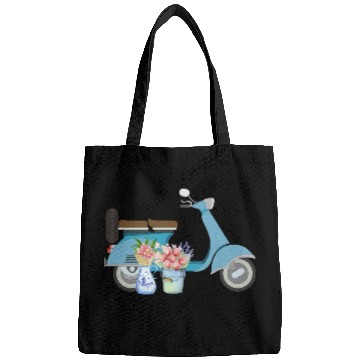 Discover Blue Retro Scooter With Tulips Art Design Bags