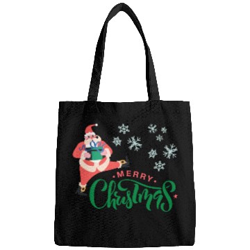 Discover Merry Christmas in Green Font and Pink Santa Bags
