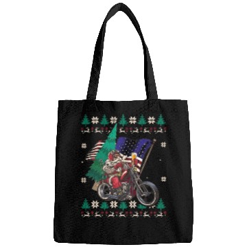 Discover Santa Riding Motorcycle - Christmas Biker US Flag Bags