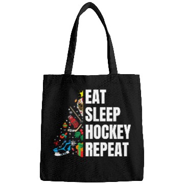 Discover Eat Sleep hockey Repeat Christmas tree Bags