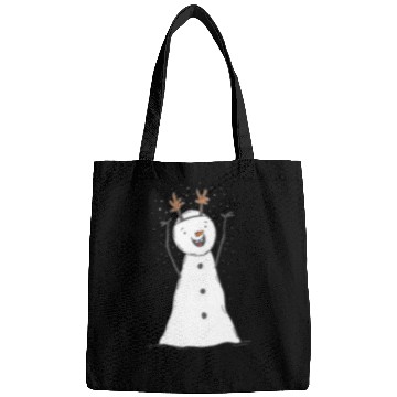 Discover funny snowman with mustache and carrot Bags