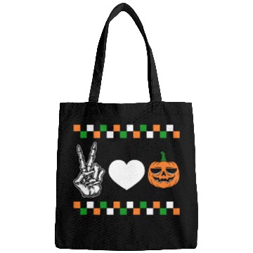 Discover Halloween Bags, Peace Love Pumpkin Skeleton Hand