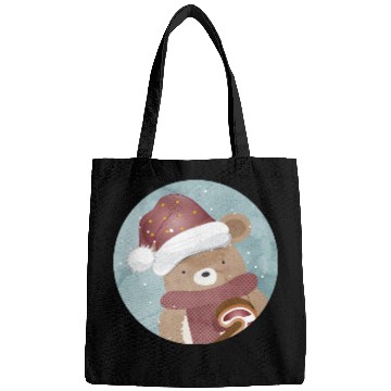 Discover cute bear for christmas with christmas hat Bags