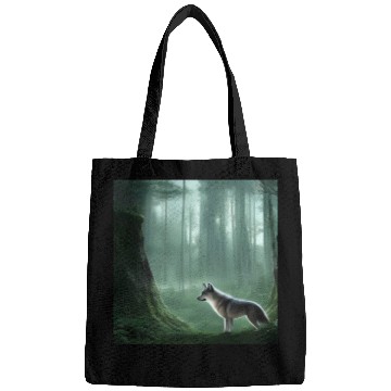 Discover White wolf in the forest Bags