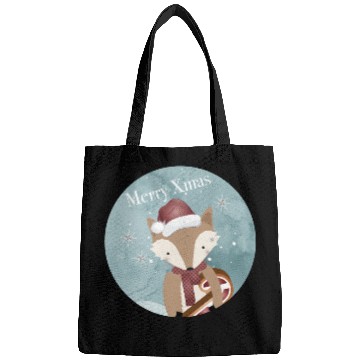 Discover cute fox for Christmas with Santa hat Bags