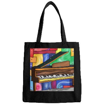 Discover A beautiful piano in front of a colorful art Bags