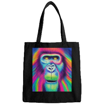 Discover Rainbow monkey abstract portrait , vibrant colors Bags
