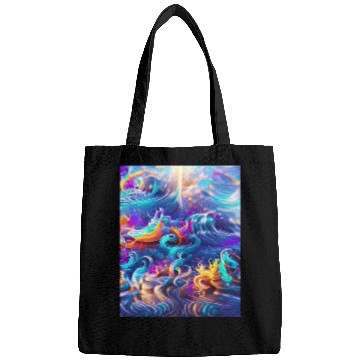 Discover Colorful ocean waves art Bags