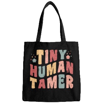 Discover tiny human tamer, Funny Retro Teacher Bags